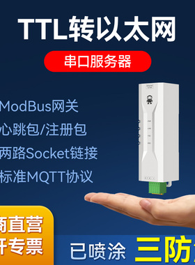 TTL转以太网串口通讯服务器10M/100M网口Modbus网关两路Soocket链接标准MQTT协议RJ45远程升级非隔离