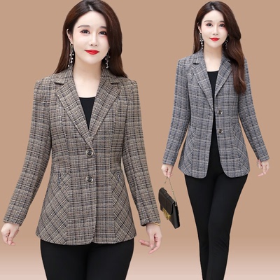 妈妈秋装格子小西装中年外套