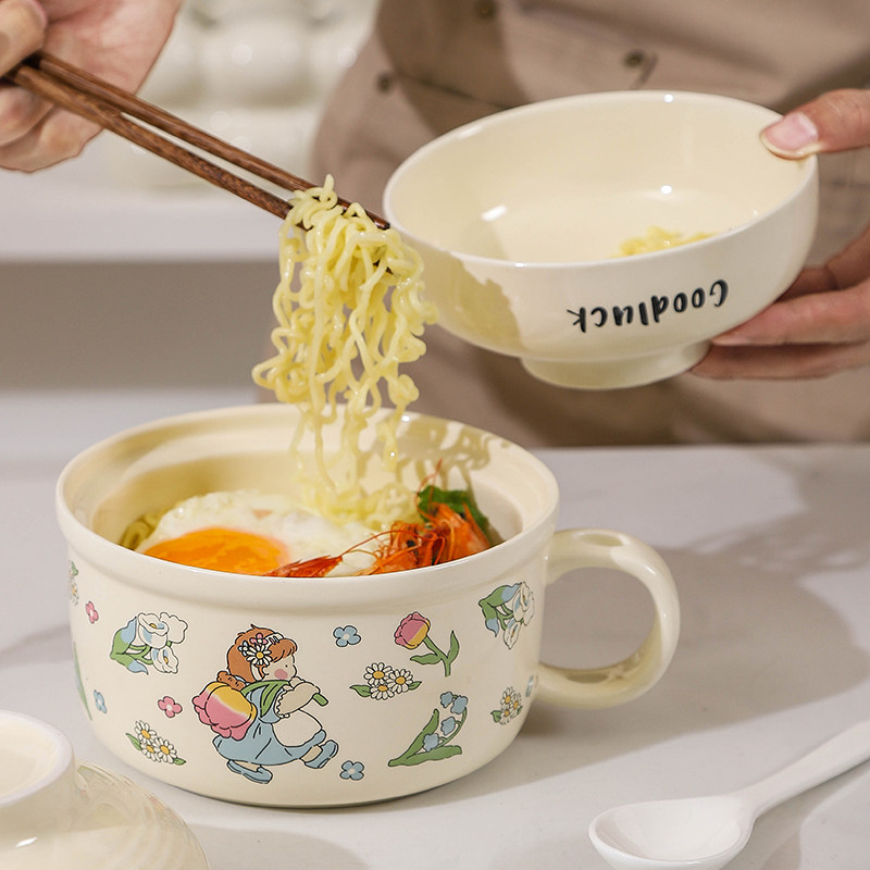 陶瓷泡面碗带盖宿舍用学生2026新款带手柄可微波泡面杯食堂打饭碗图片
