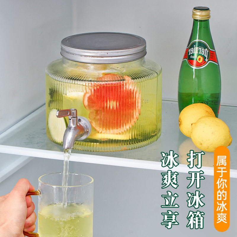 水果茶桶冰箱冷水壶玻璃家用储水凉水可乐果汁带龙头大容量啤酒罐