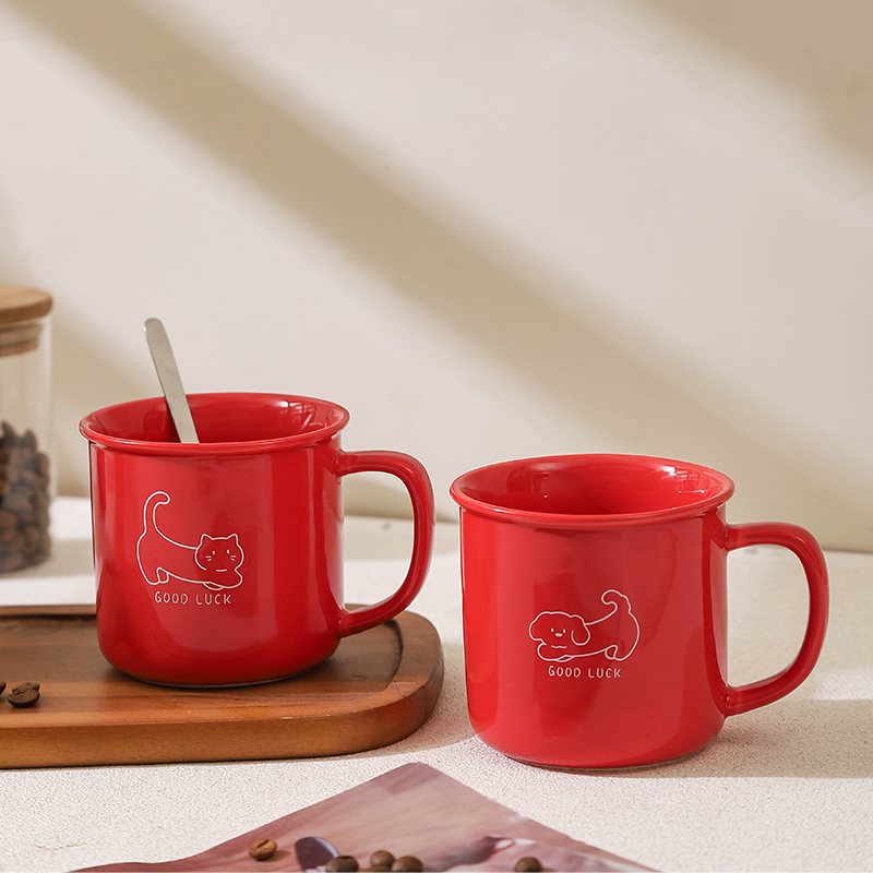 可爱小狗陶瓷马克杯家用杯子女办公室早餐杯高颜值情侣水杯咖啡杯