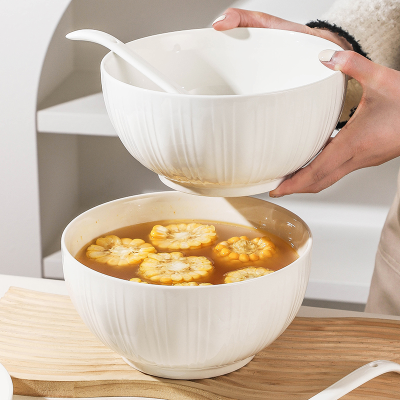 纯白8寸汤碗家用2024新款陶瓷大号汤面碗螺蛳粉碗大碗泡面碗汤盆 餐饮具 碗 原图主图