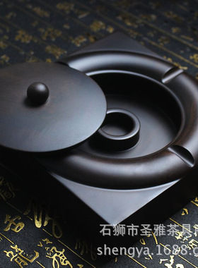 家用烟灰缸木质黑檀 创意复古家居茶桌茶几摆件 Loog广告打印烟缸