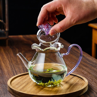 新款高硼硅玻璃蝴蝶花茶壶耐热水仙绿茶执壶家用简约带过滤泡茶壶