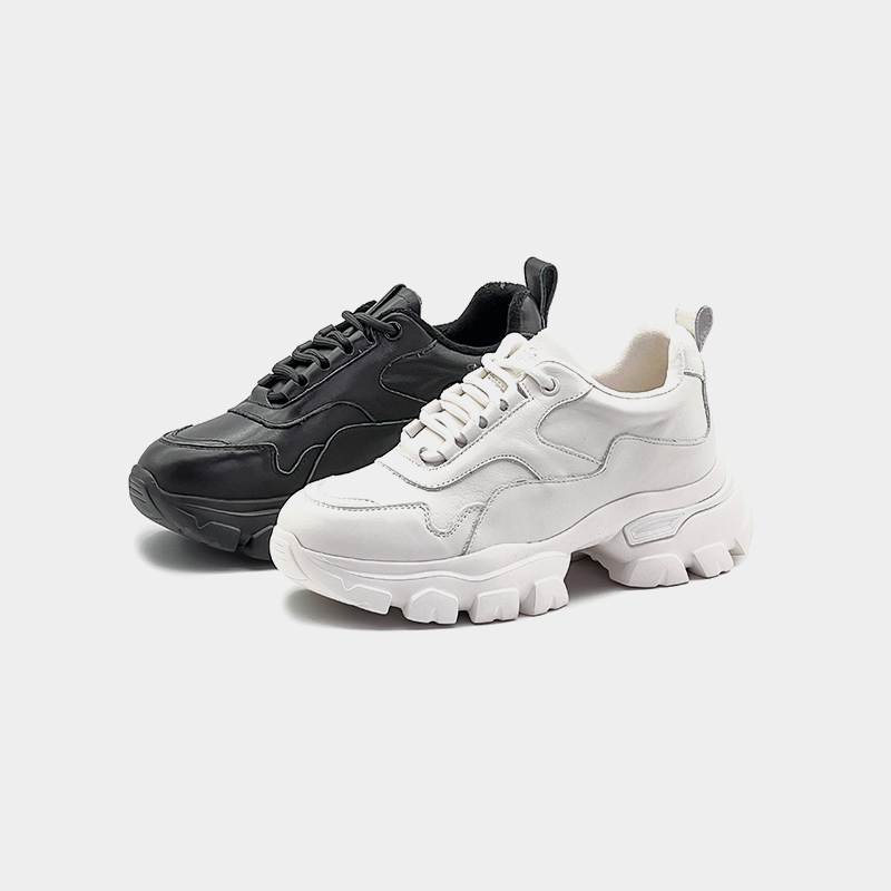 新款真皮牛皮显瘦轻便老爹鞋女厚底绒里增高系带休闲运动鞋女鞋