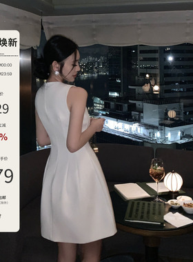 Mas Mash高级设计感灰色羊毛西装连衣裙女气质收腰显瘦背心裙子