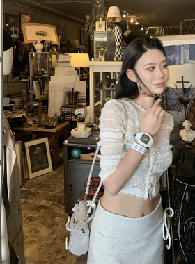 Mas Mash 塞纳河之梦 2025年夏季钉珠雪纺微透七分袖开衫小衫上衣