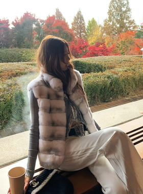 Mas Mash 莫奈花园 进口亲紫蓝龙猫獭兔皮草马甲背心外套叠穿冬