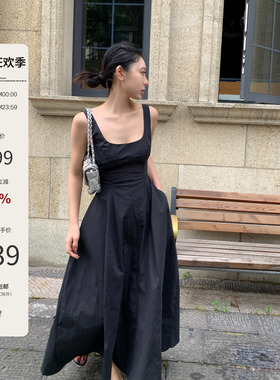 Mas Mash【古堡情书】新款赫本风方领收腰气质简约高级连衣裙女