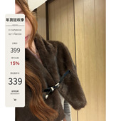 Mash 悄然心动 立领皮扣短款 Mas 毛毛外套女秋冬时髦高级短袖 上衣