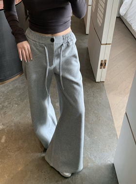 Mas Mash 美式高腰系带直筒阔腿裤垂感休闲卫裤女春秋松紧腰裤子