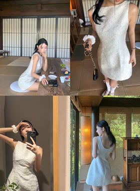 Mas Mash松风水月 立体提花无袖收腰背心连衣裙