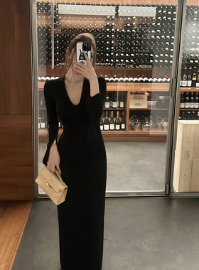 Mas Mash 萤火之光 两件套长袖打底露背收腰显瘦连衣裙女气质长裙