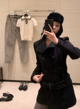 Mas Mash 100羊毛呢可拆卸半裙两穿双排扣大衣女秋冬修身显瘦外套