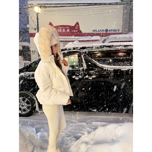 Mas Mash 柏林初雪 大毛领90白鸭绒收腰羽绒服短款派克服冬季厚款