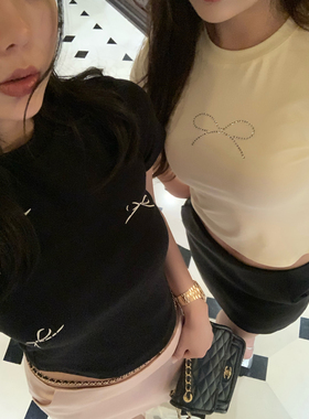 Mas Mash爱丽丝甜梦 亲肤棉蝴蝶结印花圆领短款上衣短袖