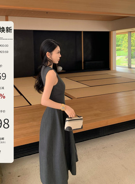 Mas Mash 墨尔本午夜 圆领无袖背心简约大气西装面料收腰连衣长裙