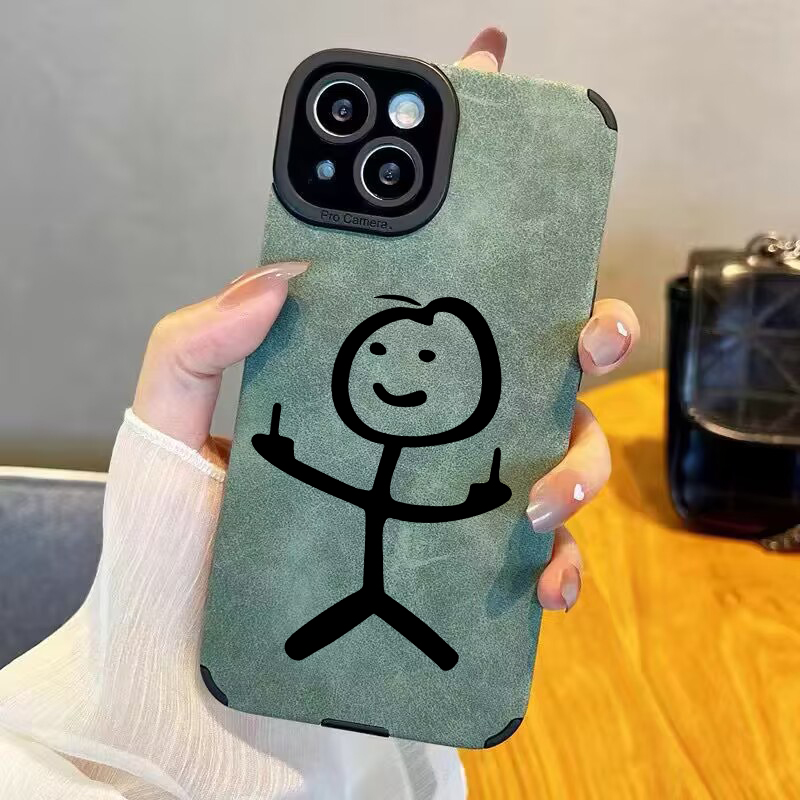 搞怪火柴人苹果13手机壳15pro max小羊皮iPhone12pro可爱卡通11个性14超薄防摔XS网红潮牌男女高级XR防指纹软