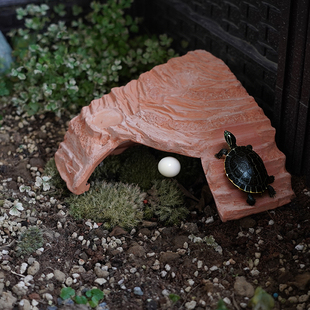 红陶乌龟晒台躲避屋深水龟缸防滑爬梯晒背台巴西龟黄缘龟造景陶屋