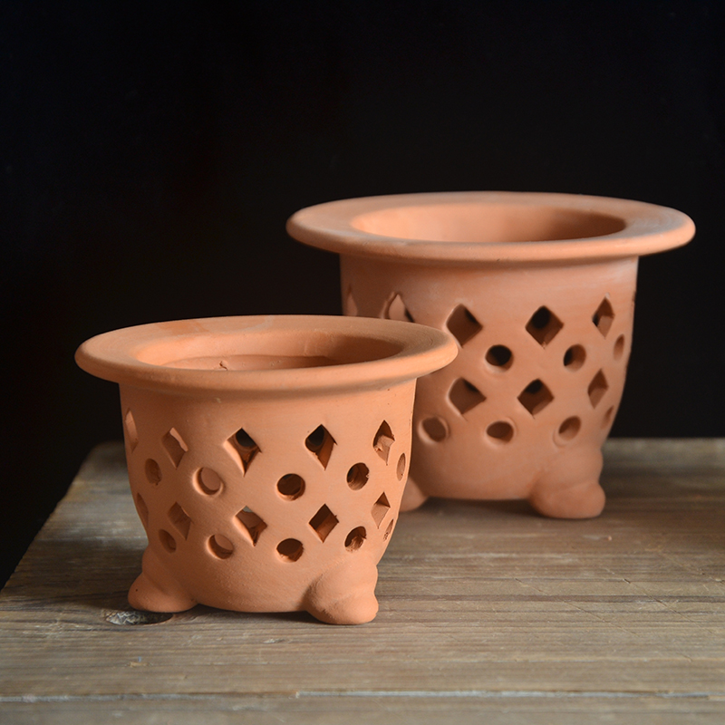 红陶透气风兰日本镂空素烧天山盆