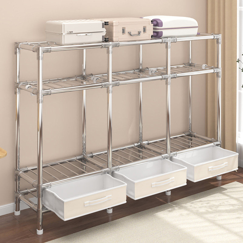 简易衣柜家用卧室结实耐用布衣柜加粗加厚全钢架组装带抽屉收纳柜