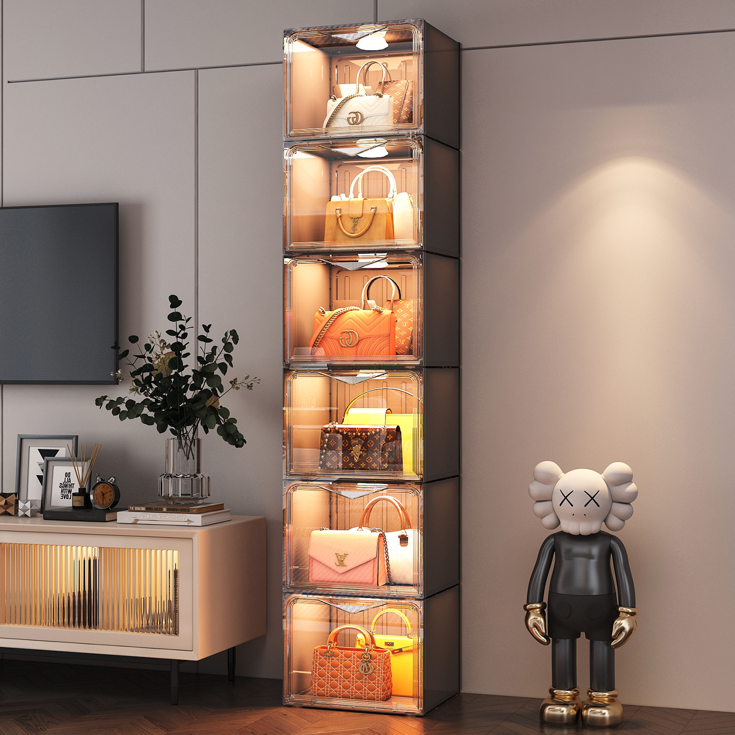 包包收纳柜家用防尘透明展示架装放包包的置物架子收纳神器展示柜