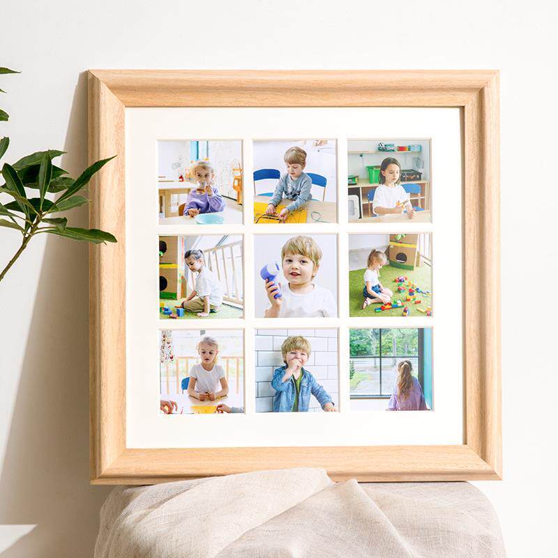 实木九宫格相框定制洗照片情侣婚纱照儿童艺术照装裱挂墙创意画框