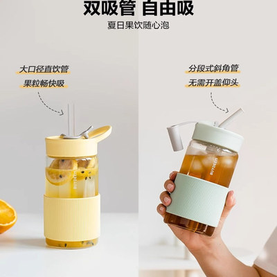 北鼎吸管随行玻璃杯500ml
