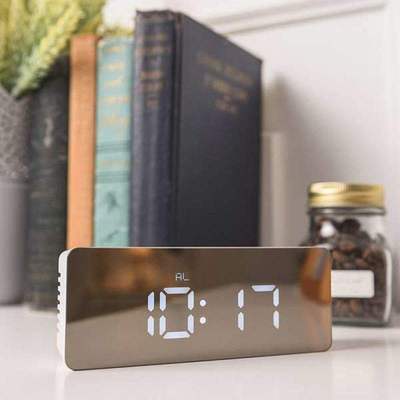 digital alarm clock night light thermometer mirror镜面闹钟