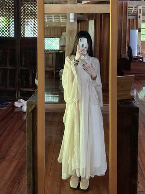 甜美TIMI 新中式连衣裙女超仙国风改良旗袍裙子吊带开衫两件套装