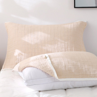 2026纯棉日式简约四层纱布枕头巾全棉52X76纯色成人男枕巾一对装