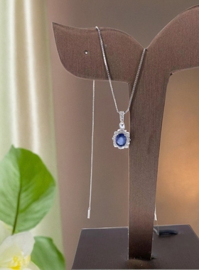 天然蓝宝石项链时尚百搭国标银镶嵌电镀18k金工艺送女友送闺蜜。