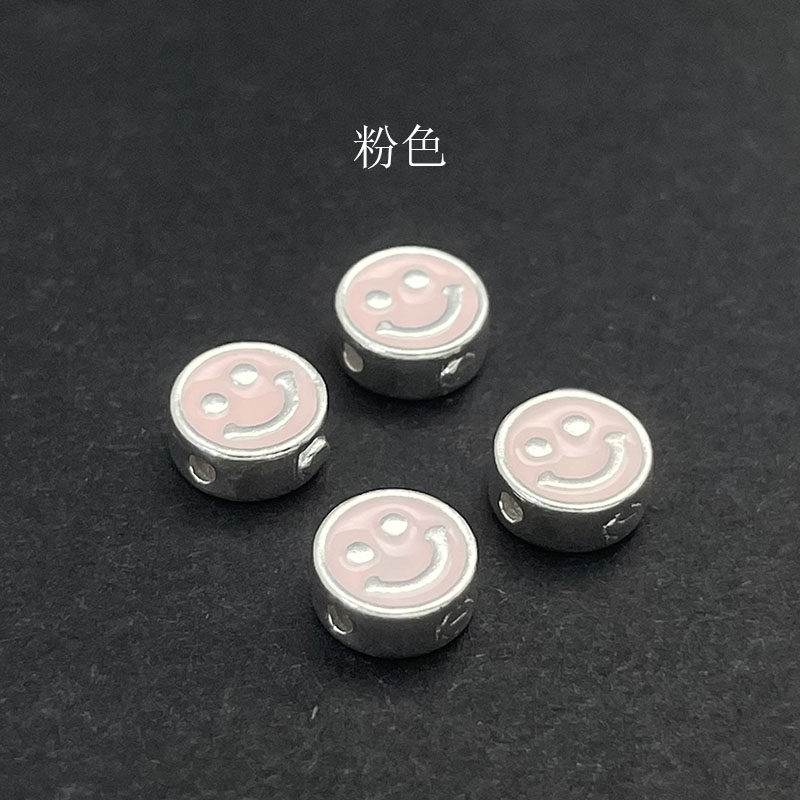 S925纯银可爱笑脸隔珠双面滴胶横穿配件编绳DIY珍珠水晶手串挂件