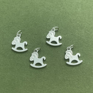 S925纯银实心DIY生肖木马吊坠提溜挂件手工编织手链项链配件吊饰