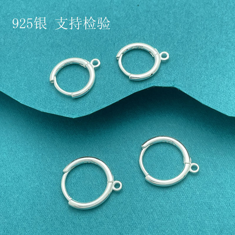 S925纯银光面耳圈带圈耳环耳扣