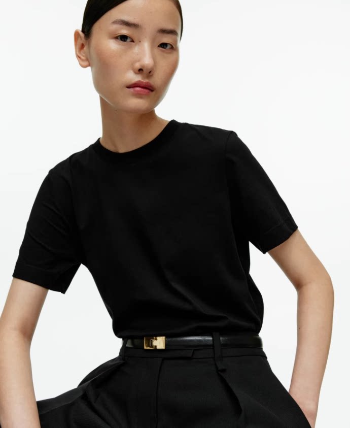 arket女装 基础款纯棉正肩t恤上衣黑色2024春夏经典款0630665001