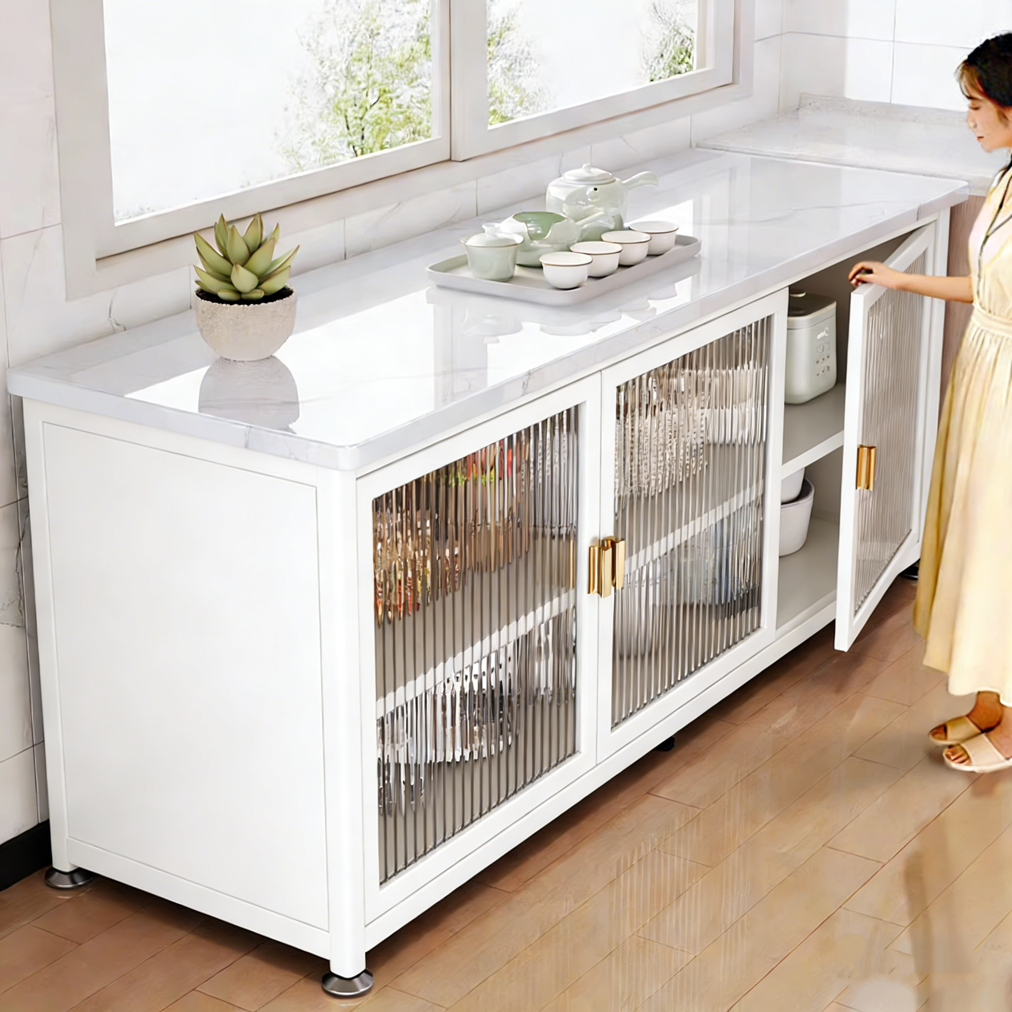 厨房置物架岩板落地多层多功能靠墙一体餐边碗柜储物收纳柜靠墙,收纳整理,收纳柜,淘宝优惠券,粉丝福利购,淘宝优惠卷