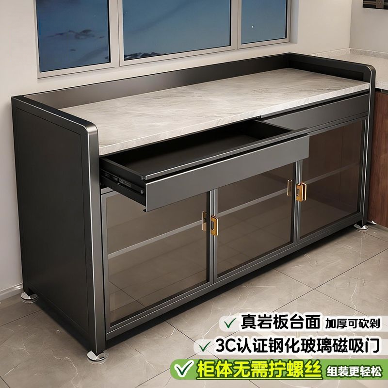 高清透视玻璃门-岩板储物柜
