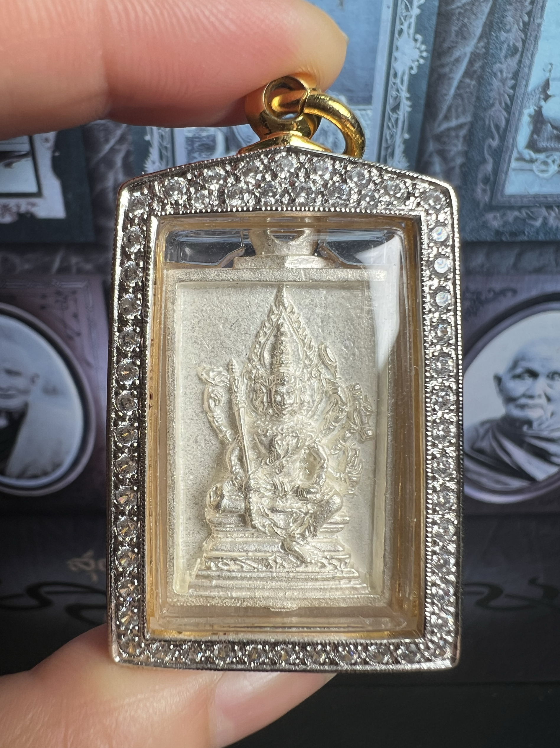 龙婆瑞2557一期纯银四面神 钻壳萨玛空鉴定卡 泰国佛牌四面佛吊坠