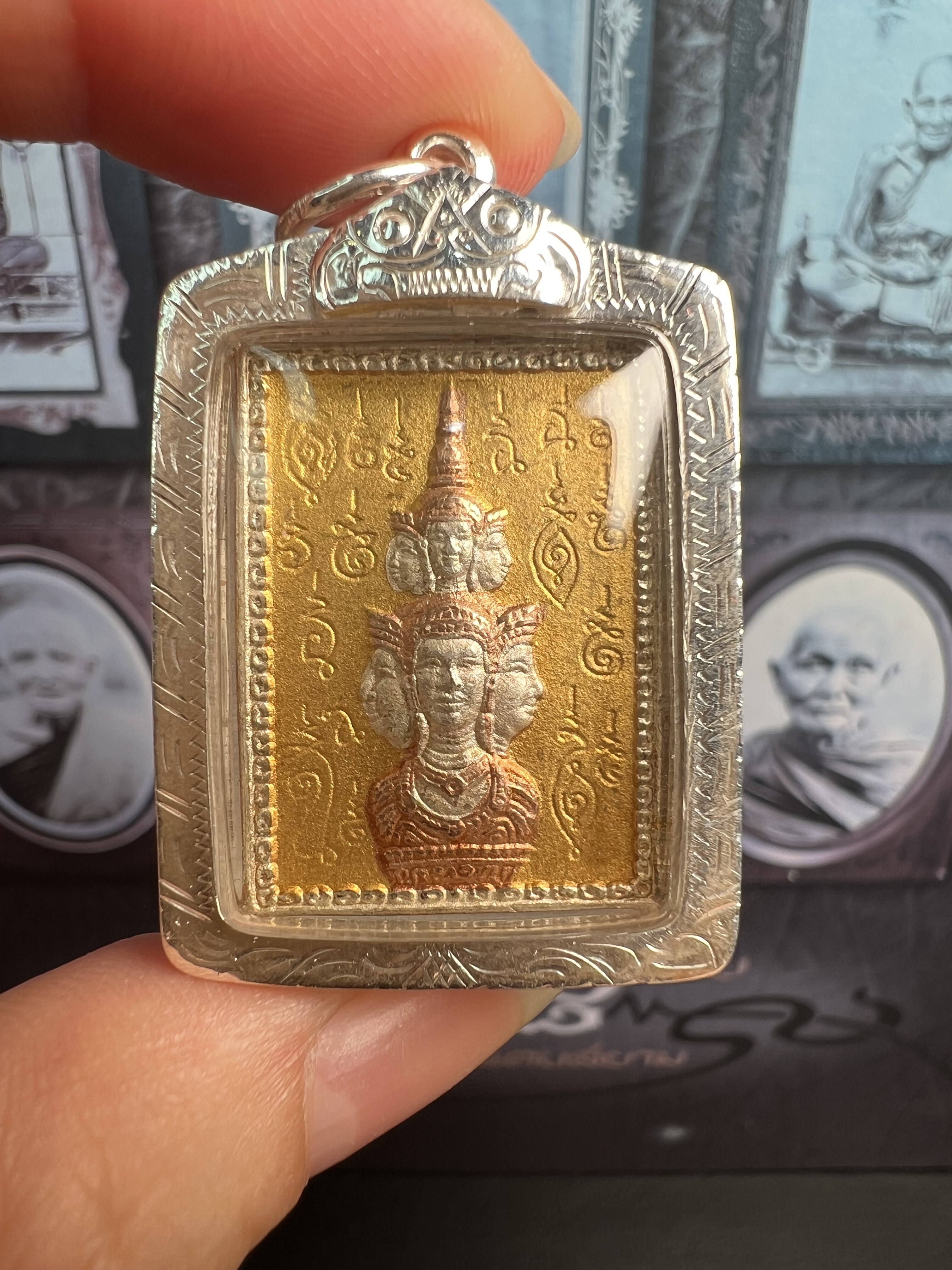 龙婆龙耐2550邮票泽镀金佛牌 银壳dd卡 泰国佛牌泽度金吊坠 正品