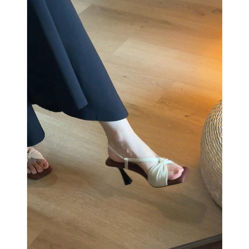 羊皮版~法式绝美蝴蝶结高跟鞋女小众设计感气质优雅露趾细跟凉鞋