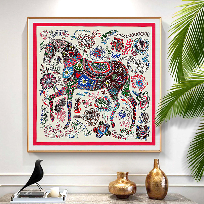 等待尤利西斯爱马丝巾挂画现代轻奢高端沙发背景装饰画丝巾裱框画