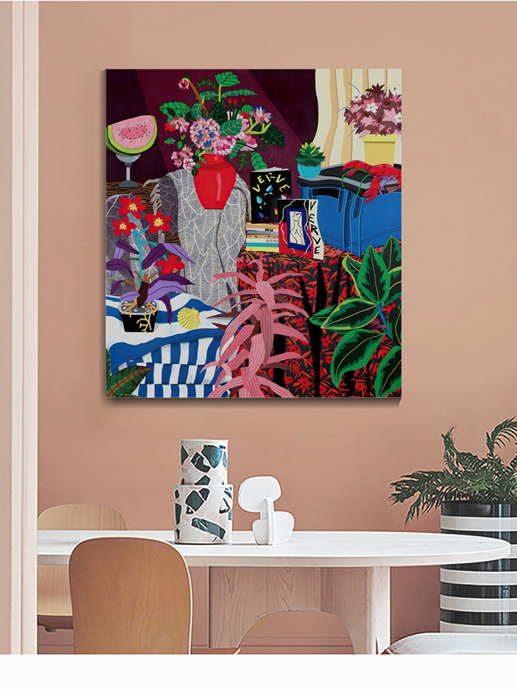 马蒂斯色彩装饰画黑白灰冷色系墙面艳丽绿植点缀挂画无边框壁画