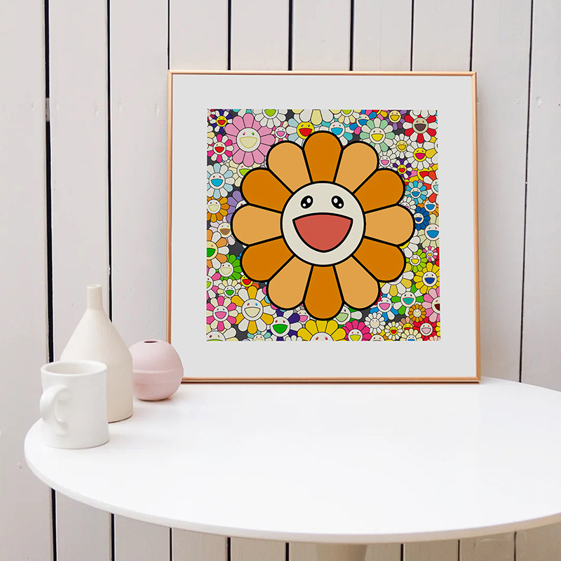 治愈系村上隆太阳花挂画现代客厅餐厅装饰画斗柜摆件壁画潮流挂画