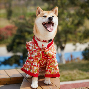 芮柴宠物和服 纯棉樱花扇和风猫咪泰迪柯基柴犬狗狗外套浴衣衣服