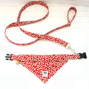 【芮柴家项圈/三角巾/牵引绳三件套】柴犬唐草纹和风口水巾遛狗绳
