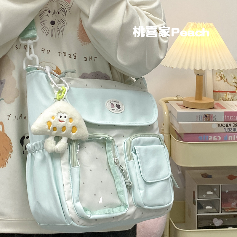 多巴胺撞色可爱小清新斜挎包大容量学生上课托特包女痛包单肩包女