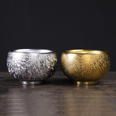 黄金盏鎏金茶具鎏银杯复古茶杯陶瓷家用茶具主人杯茶盏个人杯茶碗