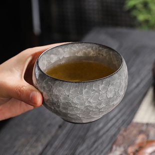 开窑茶杯主人杯单杯开片茶盏男士 黑冰花 功夫陶瓷个人冰花主人杯