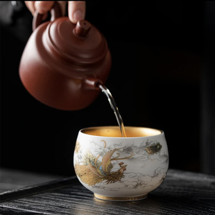周鸿杰金丝龙凤对杯金丝龙杯主人杯24k鎏金茶杯情侣一对单杯茶具